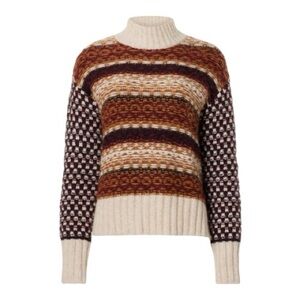Veronica Beard Clary Sweater Chunky Alpaca Wool Blend Brown Cream Size XS